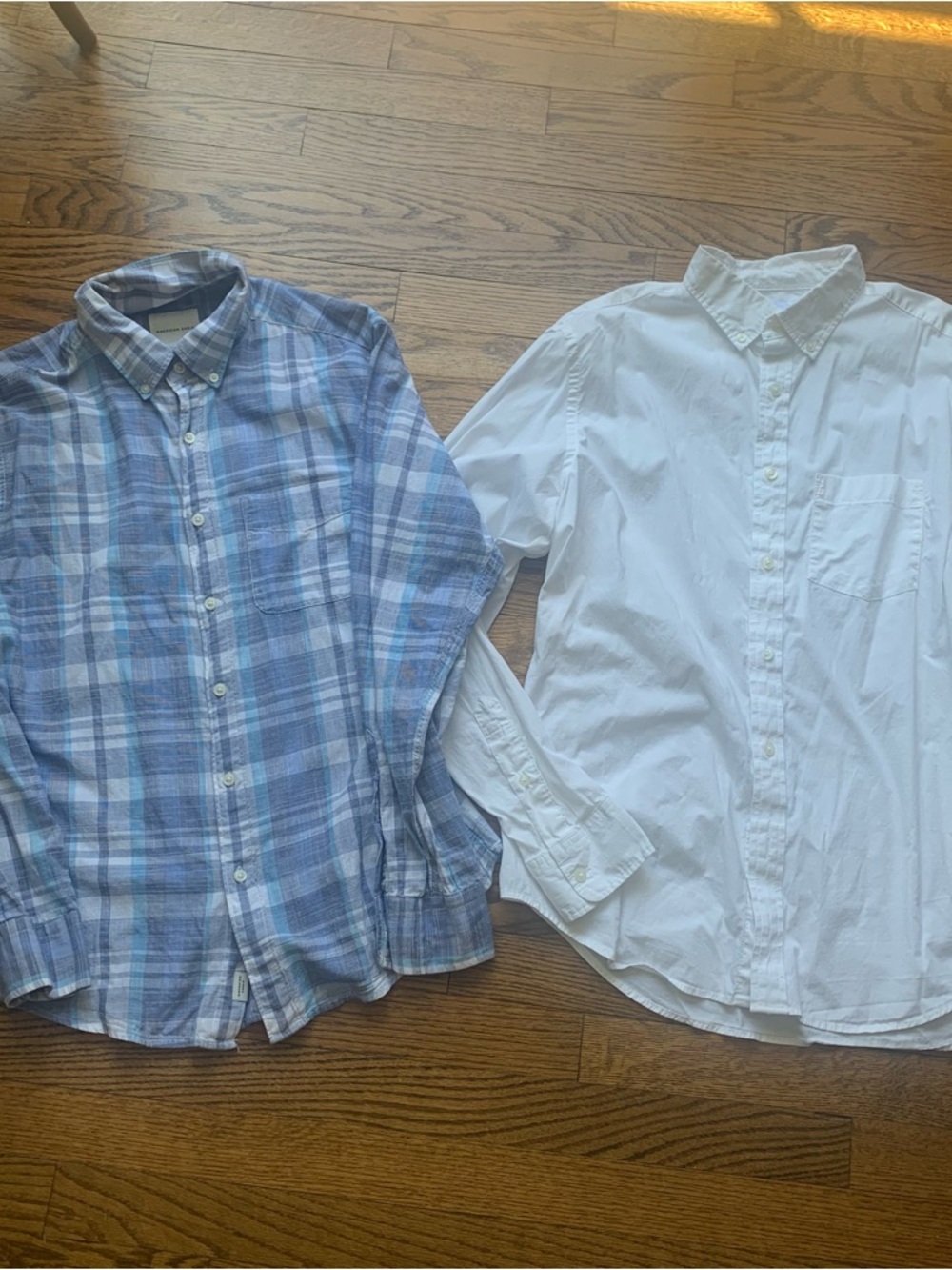 AEO plaid cotton and unworn Old Navy white cotton shirt mens teen boys M bundle